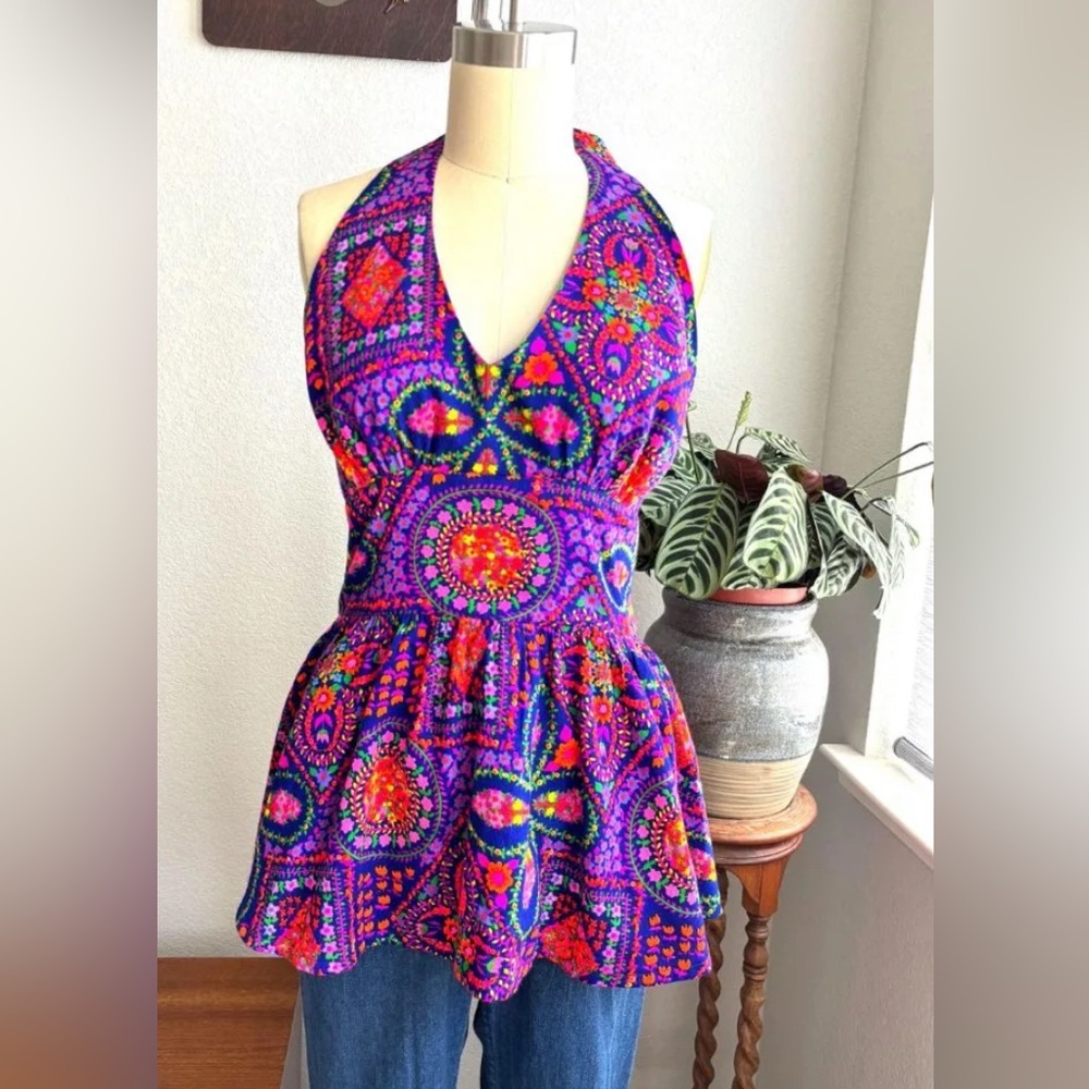 1960s Vintage Day-Glo Barkcloth Halter Top